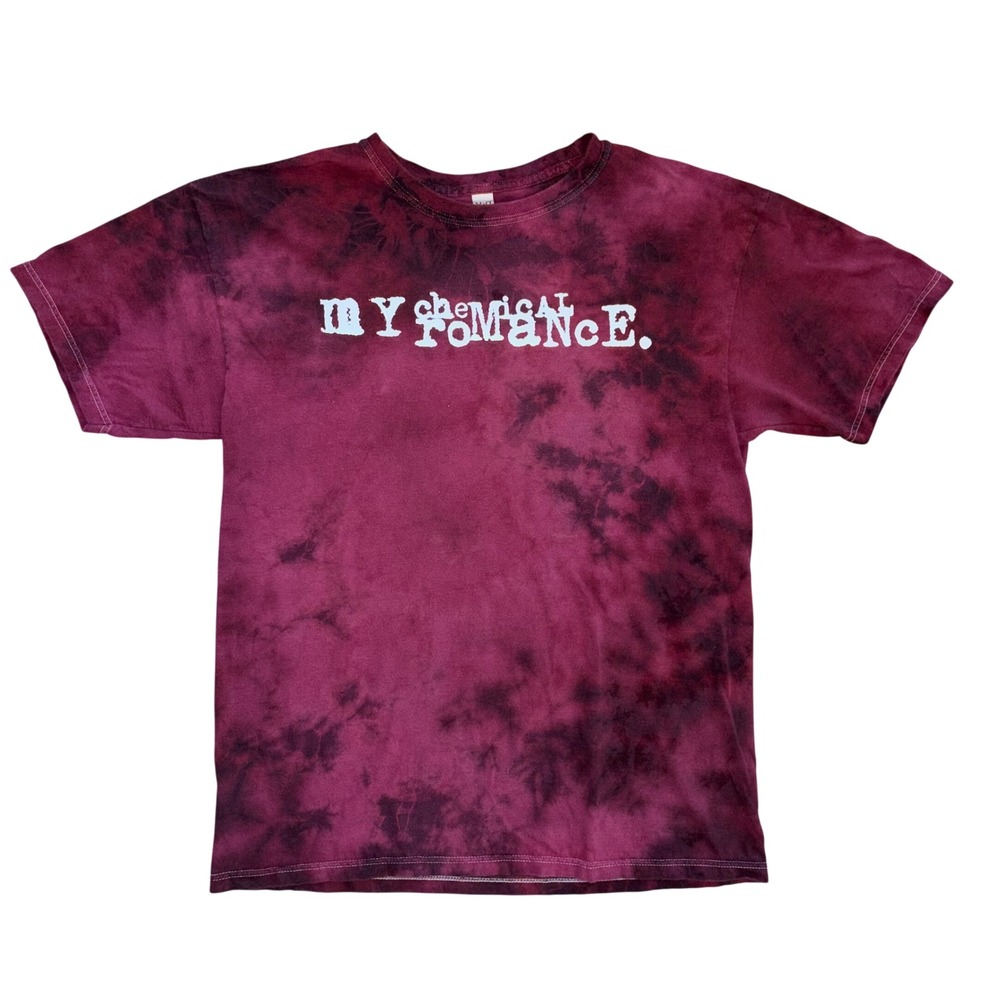 My Chemical Romance MCR Tie Dye Band T-Shirt Mens Large Burgundy Black Logo Tee